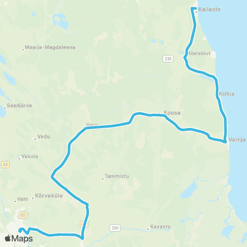 HANSABUSS AS Tartu - Pilka - Koosa - Varnja - Alatskivi Kool - Kallaste map