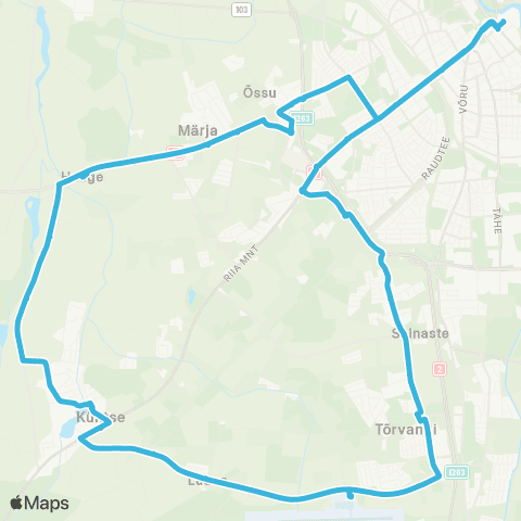 HANSABUSS AS Tartu - Tõrvandi - Külitse Järve - Haage - Tartu map