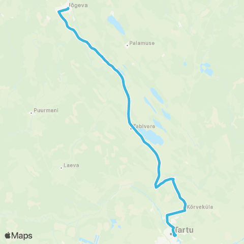 HANSABUSS AS Jõgeva - Lähte - Vasula - Tartu map