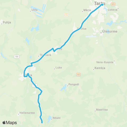 HANSABUSS AS (Päidla) - Laguja - Elva - Arbimäe - Nõo - Tartu map