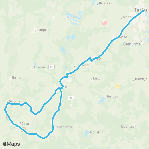 HANSABUSS AS Elva - Hellenurme - Rõngu - Elva - Arbimäe - Tartu map