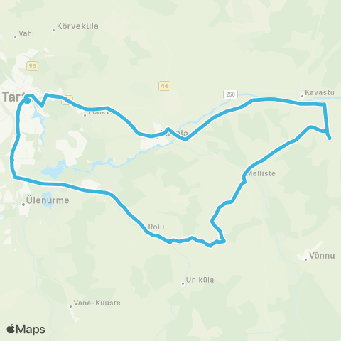 HANSABUSS AS Tartu - Mäksa - Võõpste - Melliste - Roiu - Tartu map