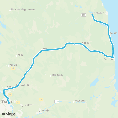 HANSABUSS AS Alatskivi - Varnja - Koosa - Tartu map