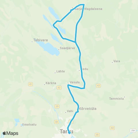 HANSABUSS AS Tartu - Vasula - Maarja-Magdaleena - Vasula - Tartu map