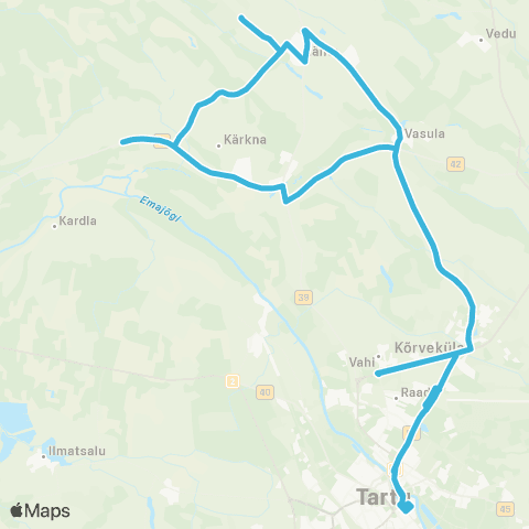 HANSABUSS AS Tartu - Vasula - Lähte - Õvi - Vasula - Tartu map