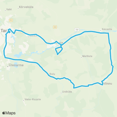 HANSABUSS AS Tartu - Roiu - Võnnu - Võõpste - Luunja Kool - Tartu map