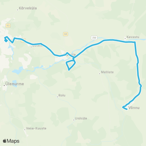 HANSABUSS AS Võnnu - Võõpste - Mäksa - Tartu map
