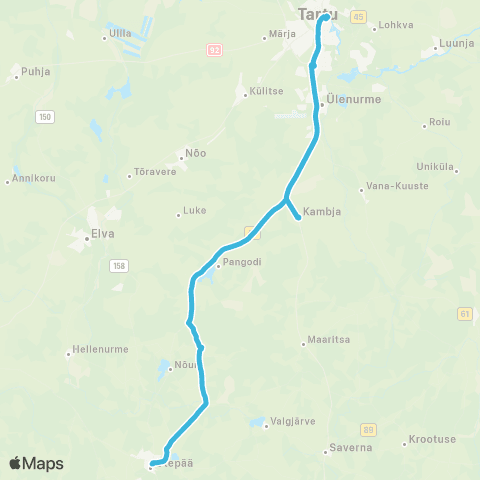 HANSABUSS AS Otepää - Lutike - Pangodi - Kambja - Tartu map