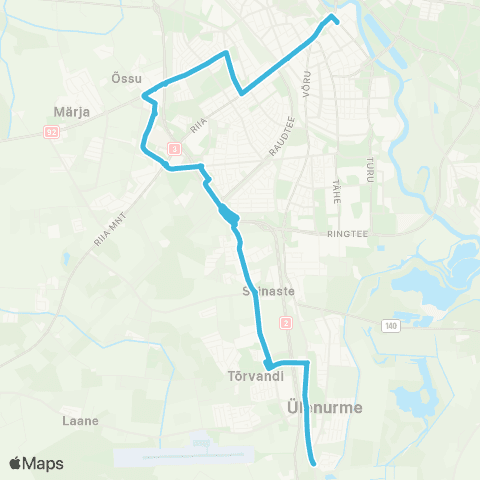 HANSABUSS AS Männi - Ülenurme Keskus - Tõrvandi - Eerika - Tartu map