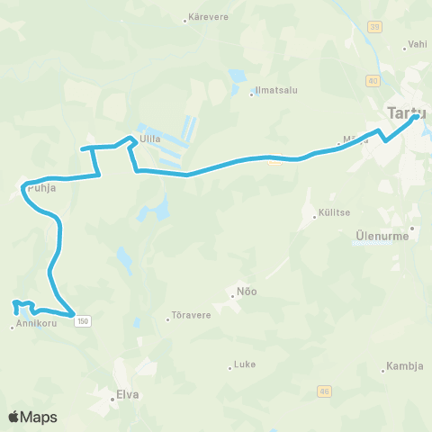 HANSABUSS AS Tartu - Ulila - Puhja - (Karijärve) - Erumäe - Annikoru map