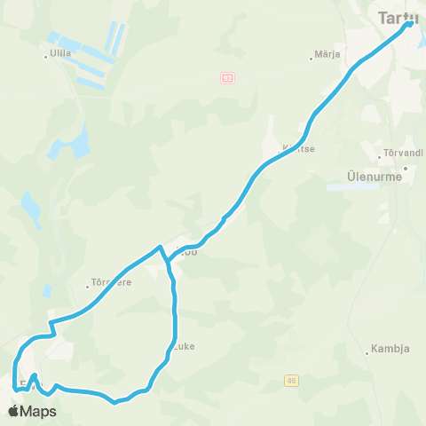 HANSABUSS AS Tartu - Arbimäe - Elva - Luke - Nõo - Tartu map