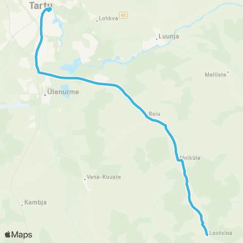 HANSABUSS AS (Lootvina) - Uniküla - Roiu - Tartu map