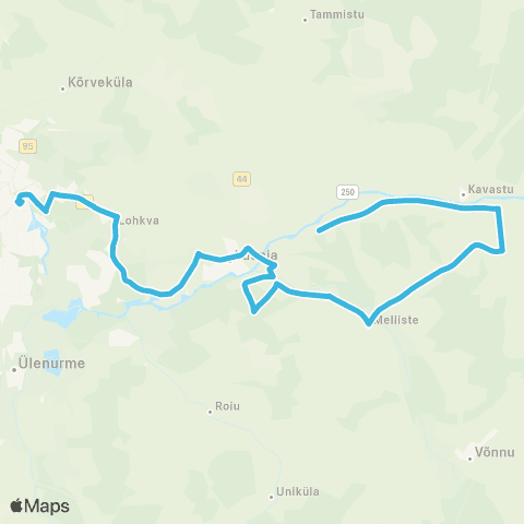 HANSABUSS AS Tartu - Melliste - Võõpste - Mäksa - (Sarakuste) map