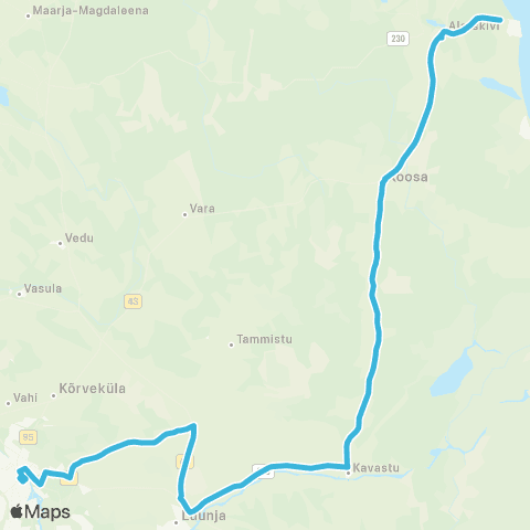 HANSABUSS AS (Alatskivi Kool) - Nina - Alatskivi - Koosa - Kavastu - Tartu map