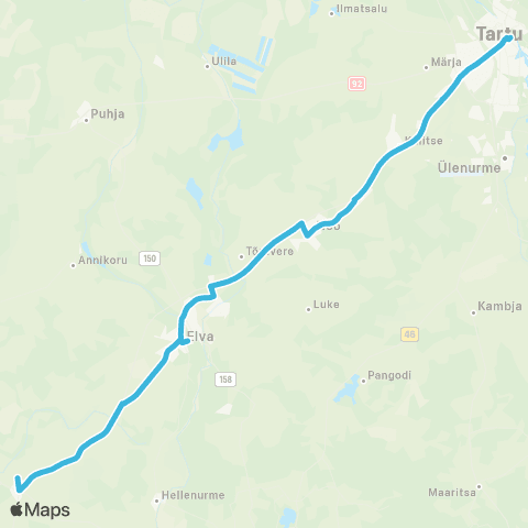 HANSABUSS AS Tartu - Nõo - Arbimäe - Elva - Rõngu Kool map