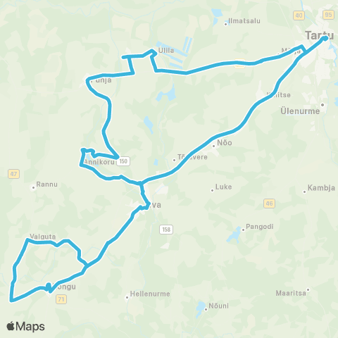 HANSABUSS AS Tartu - Puhja - Annikoru - Elva - Rõngu - Elva - Tartu map