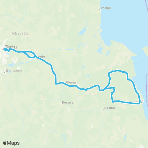 HANSABUSS AS Tartu - Järvselja - Mehikoorma - (Arusoo) - Tartu map