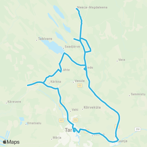 HANSABUSS AS Tartu - Lähte - Maarja-Magdaleena - Vedu - Luunja - Tartu map