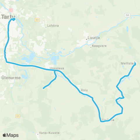 HANSABUSS AS Melliste - Roiu - Tuigo Kalmistu - Tartu map