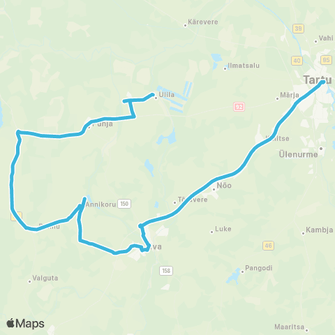 HANSABUSS AS Tartu - Elva - Annikoru - Rannu - Kureküla - (Väike-Rakke) - (Ulila) map