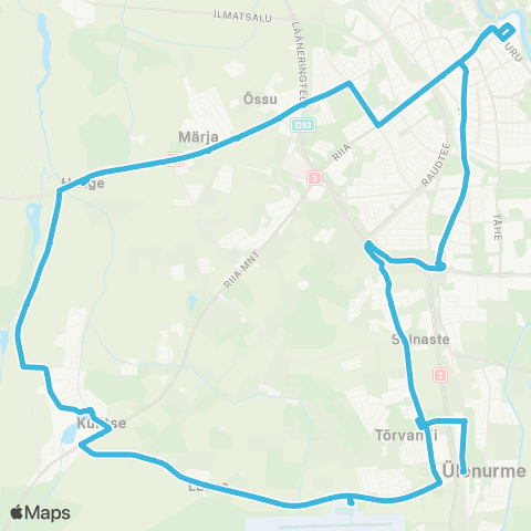 HANSABUSS AS Tartu - Lennujaam - Hobunurme - Haage - Tartu map