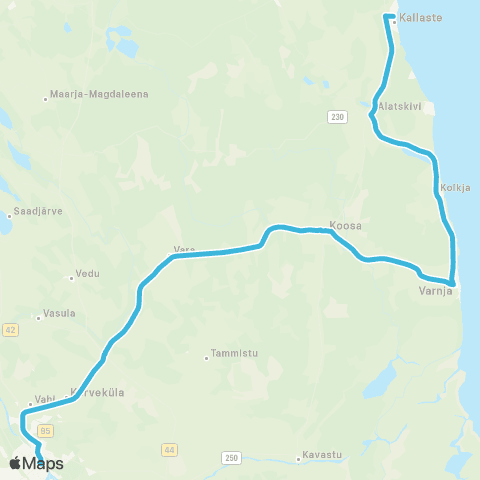 HANSABUSS AS Tartu - Koosa - Varnja - Alatskivi Kool - Kallaste map