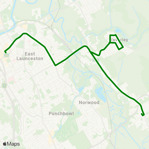Metro Tasmania St Leonards to Launceston City map