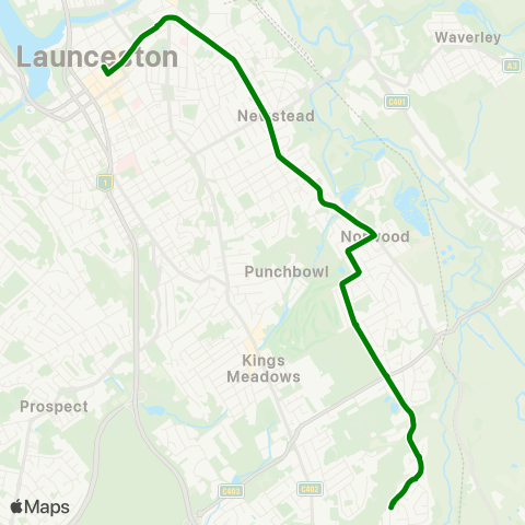 Metro Tasmania Youngtown to Launceston City map