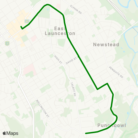 Metro Tasmania Punchbowl to Launceston City map