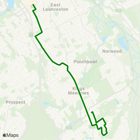 Metro Tasmania Youngtown to Launceston City map
