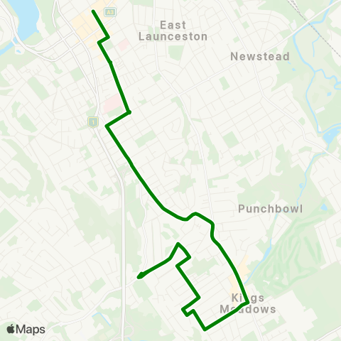 Metro Tasmania South Launceston to Launceston City map