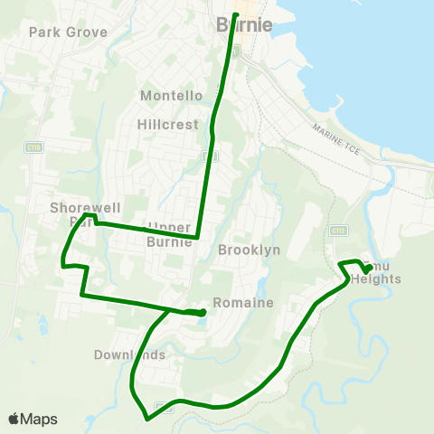 Metro Tasmania Emu Heights / Havenview to Burnie map