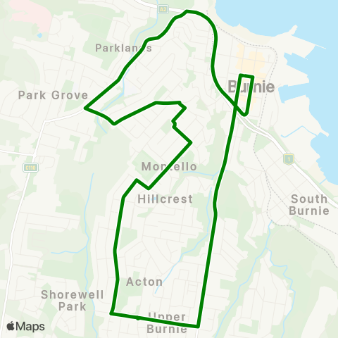 Metro Tasmania Acton / Montello to Burnie map