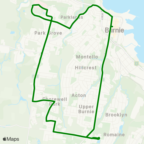 Metro Tasmania Burnie Loop - Clockwise map