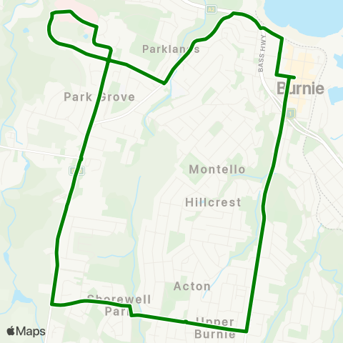 Metro Tasmania Burnie Loop - Anti Clockwise map