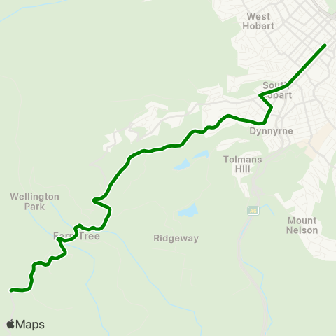 Metro Tasmania Fern Tree to Hobart map