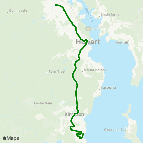 Metro Tasmania Blackmans Bay to Glenorchy map