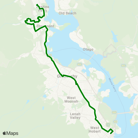 Metro Tasmania Austins Ferry to Hobart City map