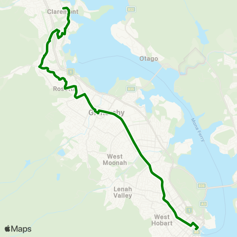 Metro Tasmania Claremont to Hobart City map