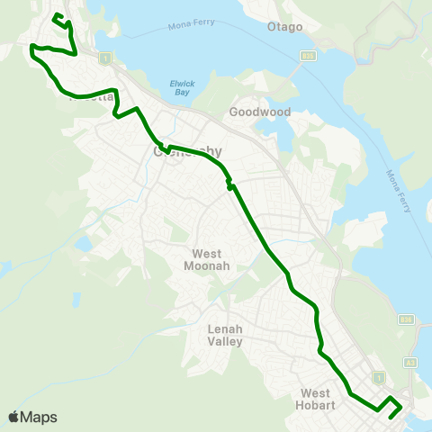 Metro Tasmania Chigwell to Hobart City map