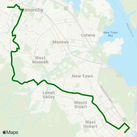Metro Tasmania Glenorchy to Hobart City map