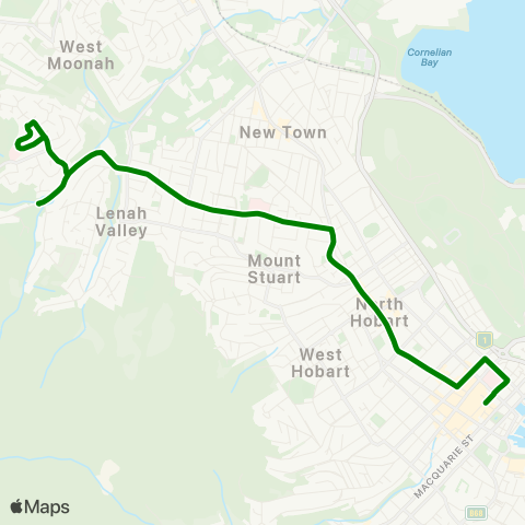Metro Tasmania Lenah Valley to Hobart City map