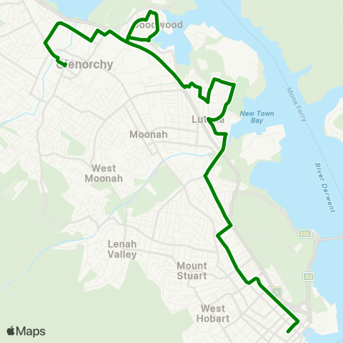 Metro Tasmania Glenorchy to Hobart City map