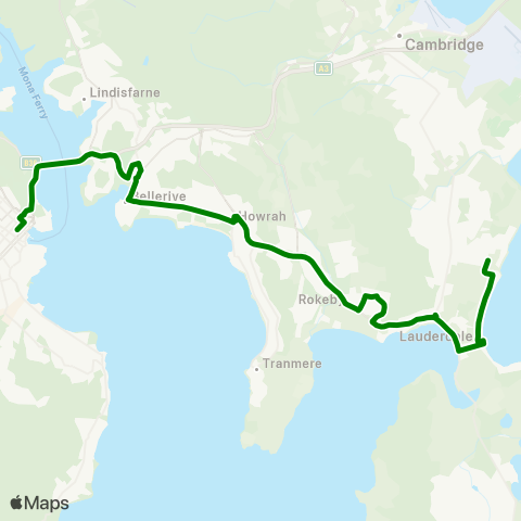 Metro Tasmania Roches Beach to Hobart City map