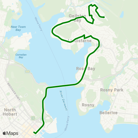 Metro Tasmania Geilston Bay to Hobart City map