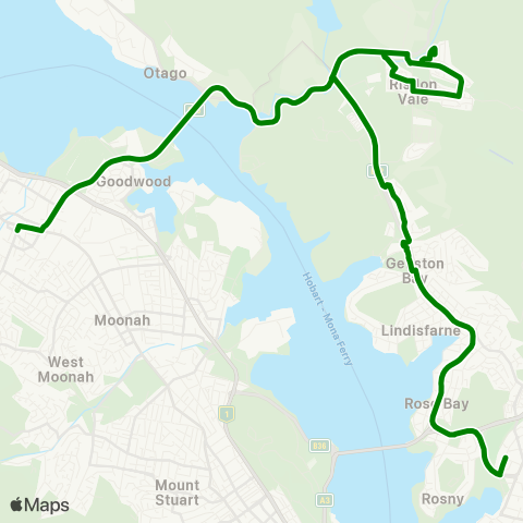 Metro Tasmania Glenorchy to Rosny Park map