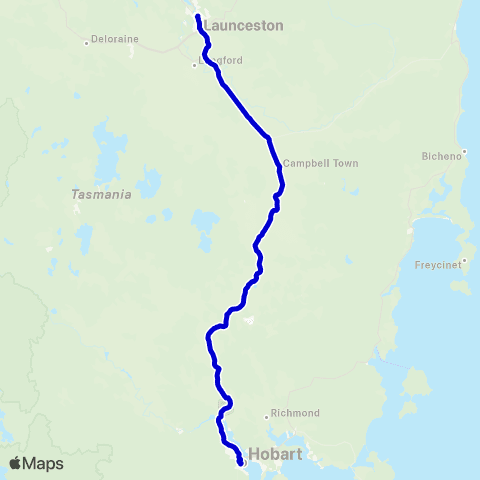 Tasmania Department of State Growth Launceston to Hobart (Limited Stops) map