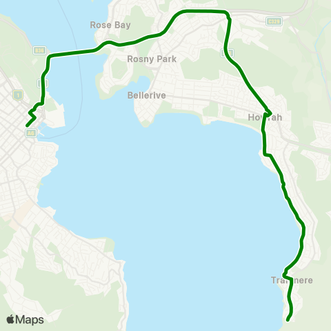 Metro Tasmania Tranmere Express to Hobart City Express map
