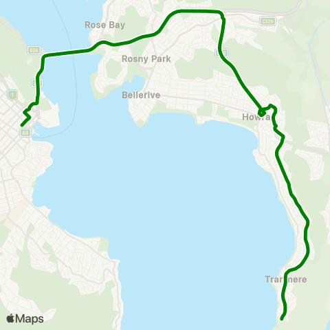 Metro Tasmania Tranmere Express to Hobart City Express map
