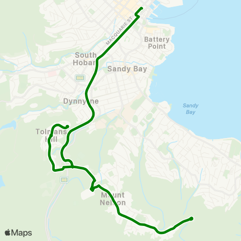 Metro Tasmania Mount Nelson to Hobart City Express map